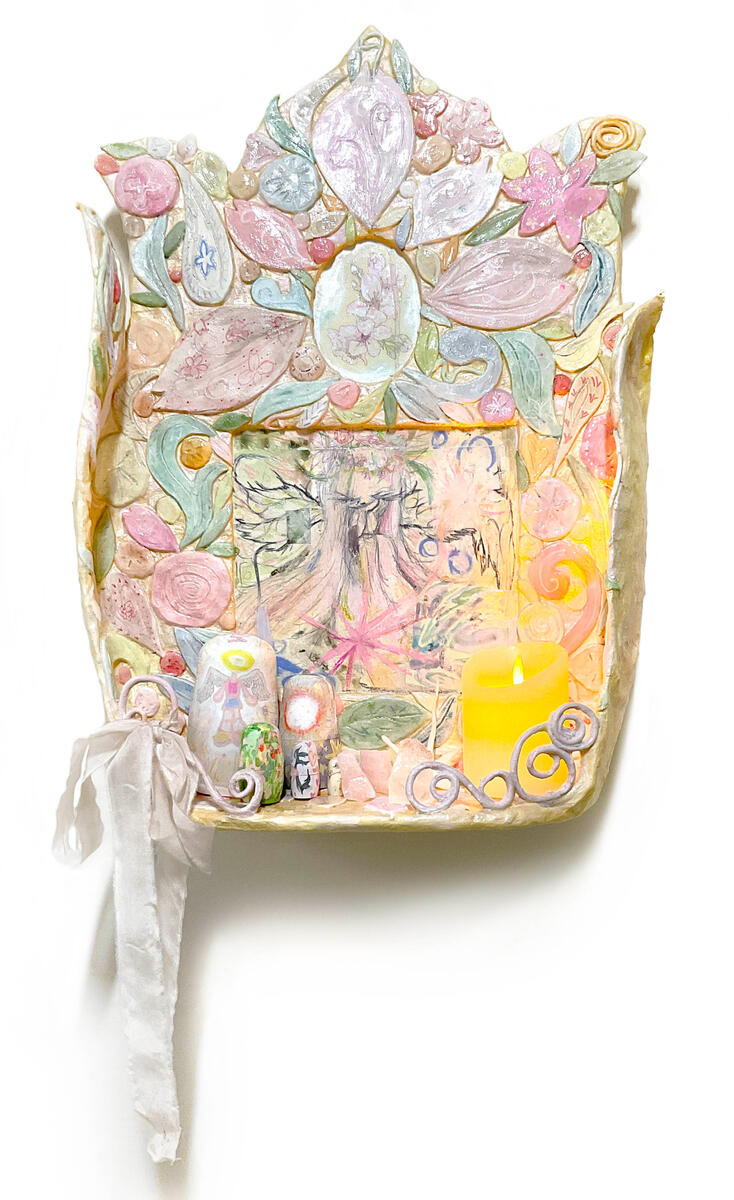 The Shrine of old cherry tree fairy, 580 x 420cm, Mixed media on Panel, 2023