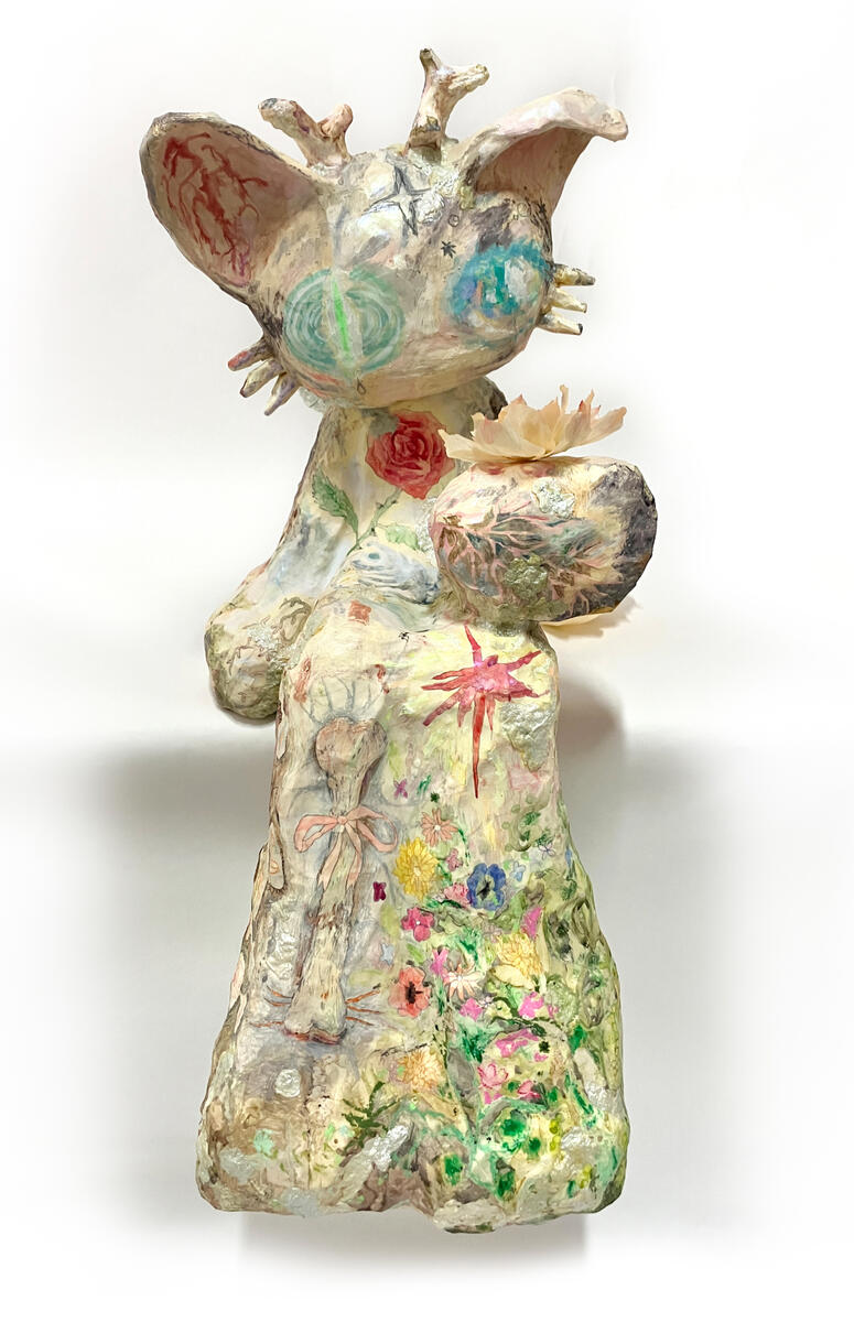 🌟 Moss Forest Fairy's Dawn, Mixed media on Paper Mache, 480(h) x 285(w) 425(d), 2023