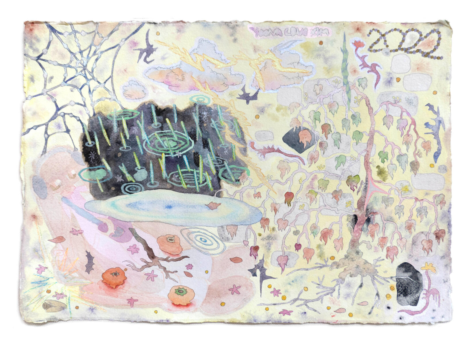 Autumn tears, mixed media on paper, 2022