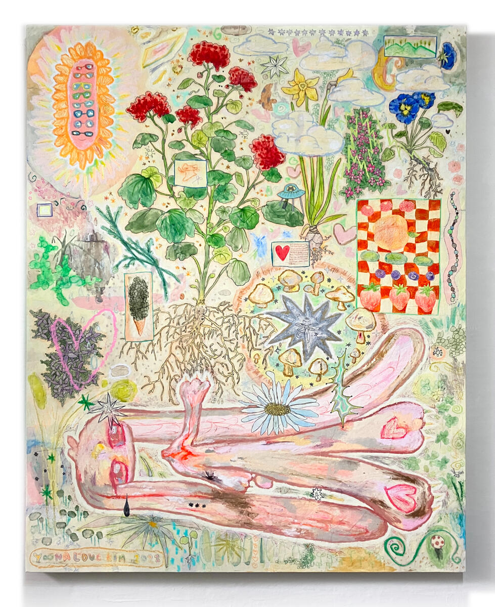 Reincarnation of Geranium, 100.5 x 80.5 cm, Mixed media on panel, 2023