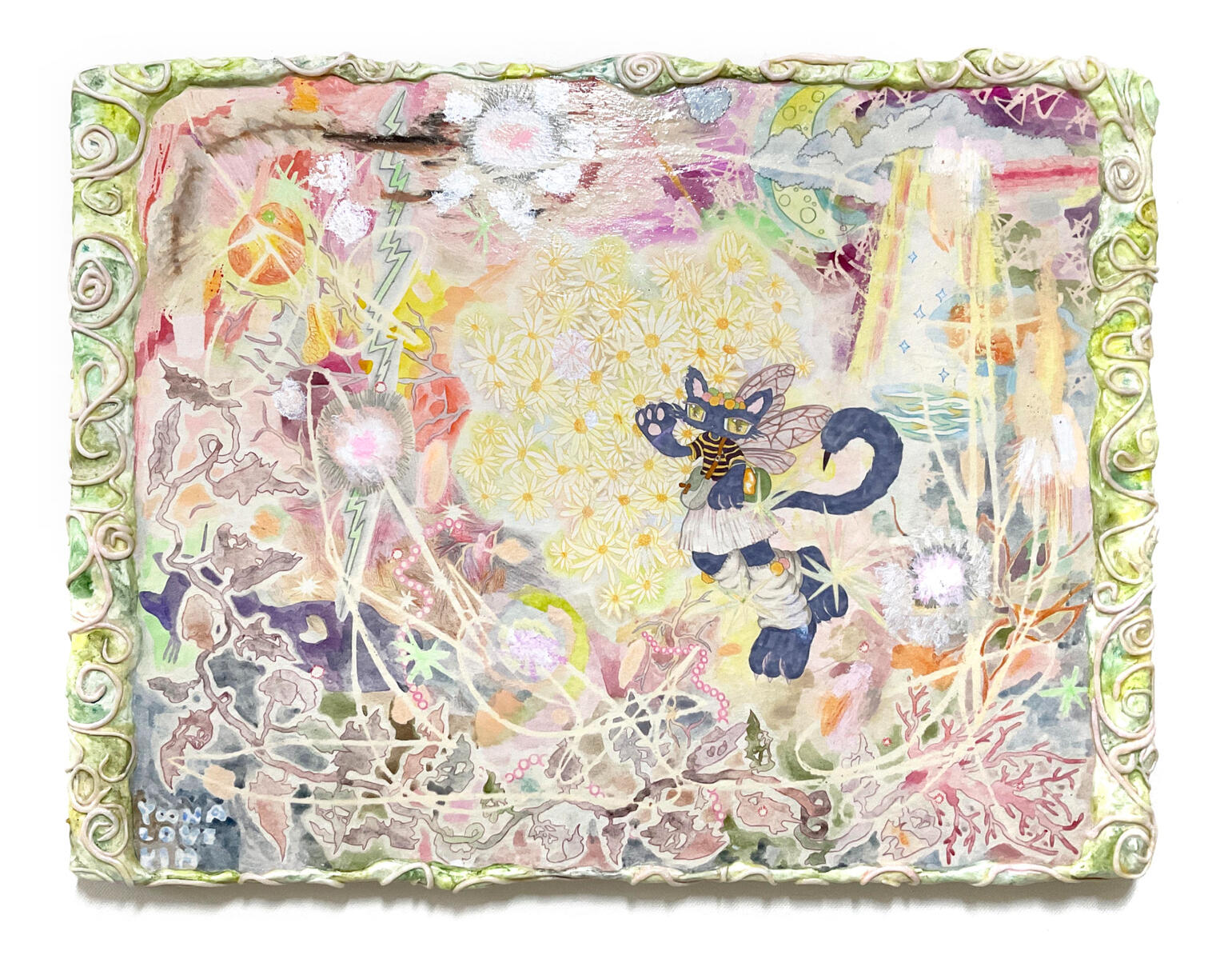 Daisy Bee Fairy, 475 x 623cm, Mixed media on Panel, 2023