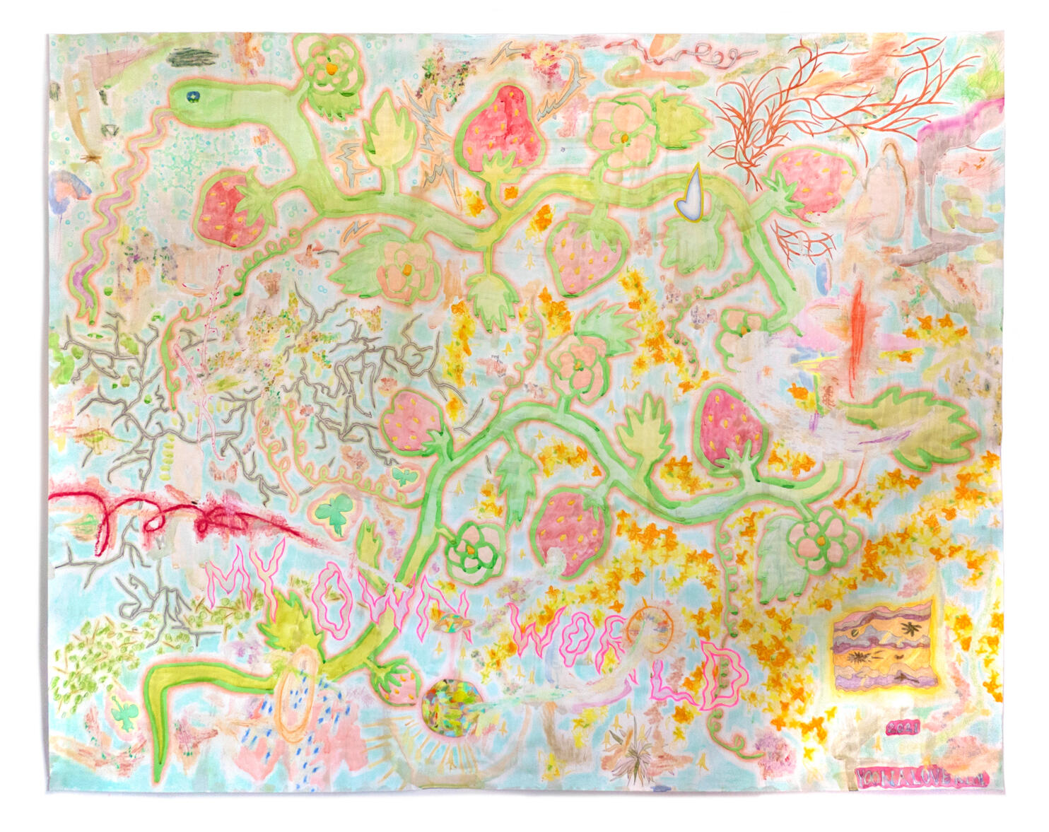 🌟 save the strawberry snake, 150 x 190 cm, Mixed media, Beeswax on paper, 2021