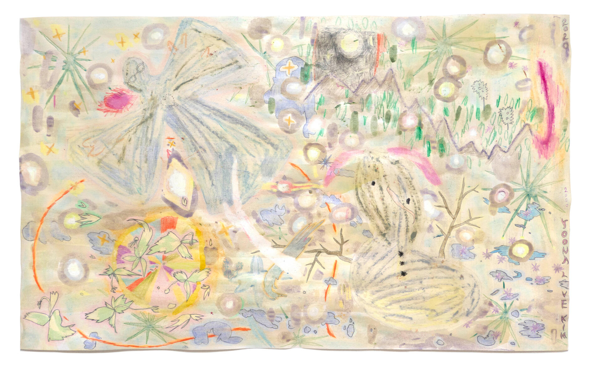 Angel in snow, 45 x 75 cm, Mixed media, Beeswax on paper, 2020