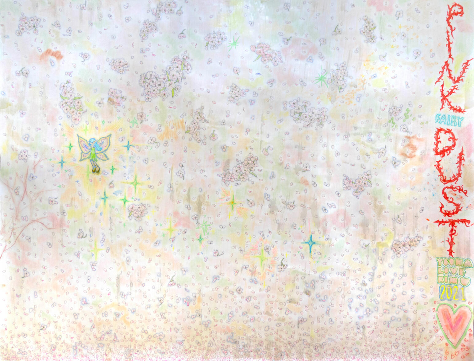 🌟 Dust in the Pink, 150 x 180 cm, Mixed media, Beeswax on paper, 2021