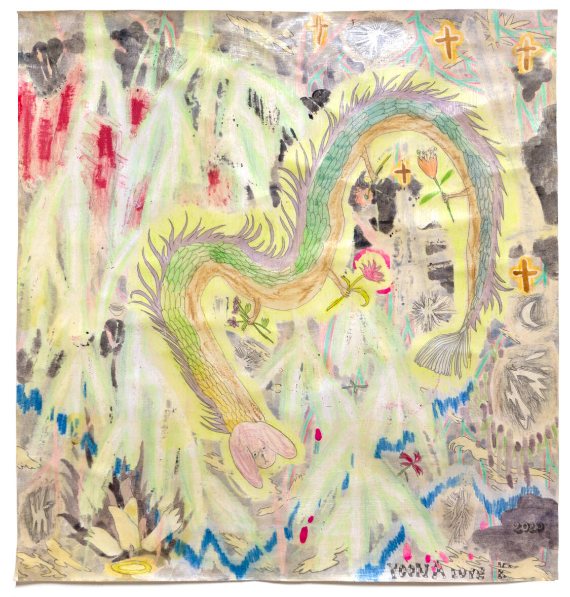 Rabbit’s past life, 45 x 43 cm, Mixed media, Beeswax on paper, 2020